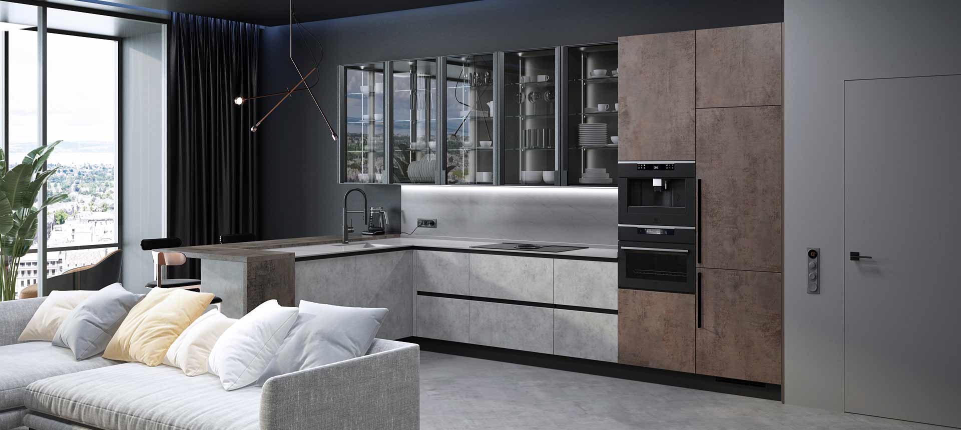 Бетон Чикаго светло-серый / Хромикс бронза 